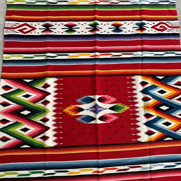 VINTAGE AZTEC SOUTHWEST HAND MADE WOOL RUG - Picture 3 of 6